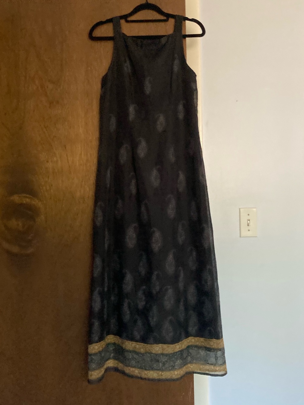 VTG Whimsigoth Black Sleeveless Maxi Dress with Gold Trim size 6P